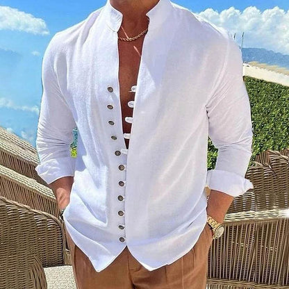 Buy Center Men’s Long Sleeve Casual Shirt - Solid Color, Loose Fit - Buy Center UK