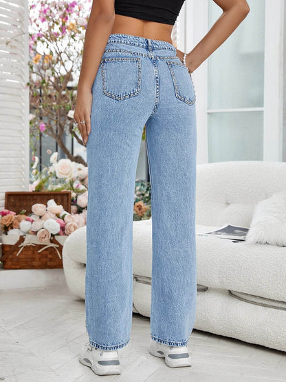 Buy Center Women’s Light Blue Denim Jeans - Side Beaded Trim Style - Buy Center UK