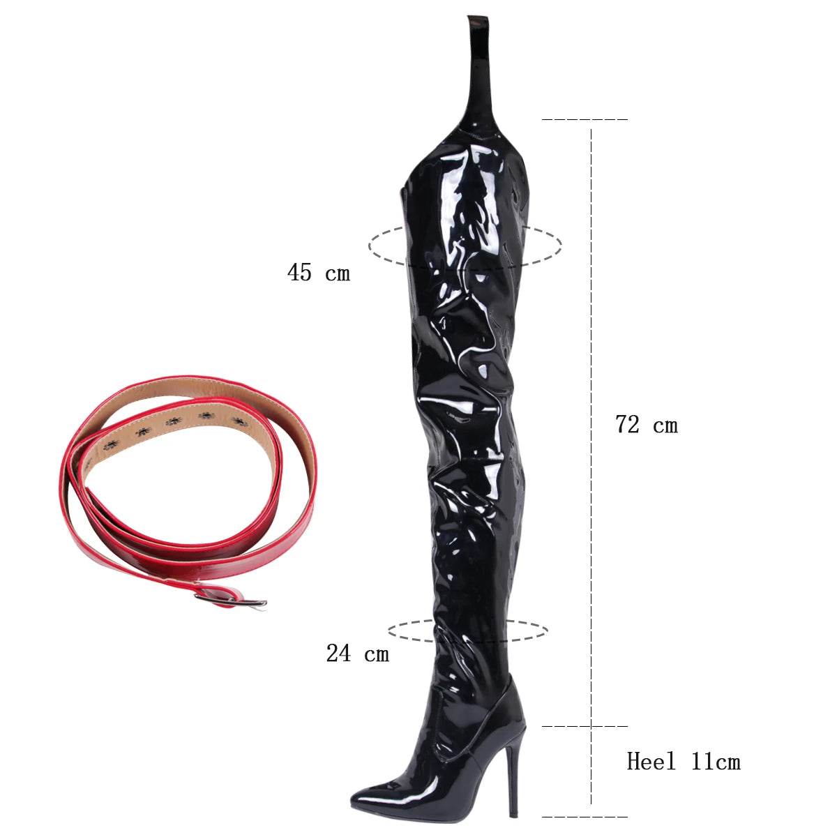 Red Patent Leather Over The Knee High Heels - Waterproof Stiletto Boots - Buy Center UK