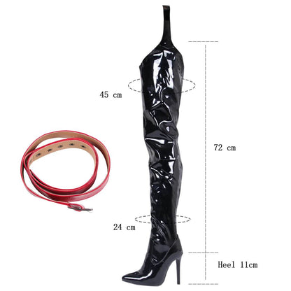 Red Patent Leather Over The Knee High Heels - Waterproof Stiletto Boots - Buy Center UK