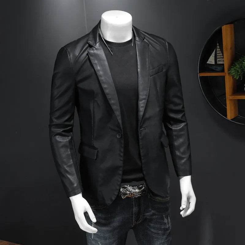 Buy Center Men's Slim Fit Leather Jacket - Casual Motorcycle Style - Buy Center UK