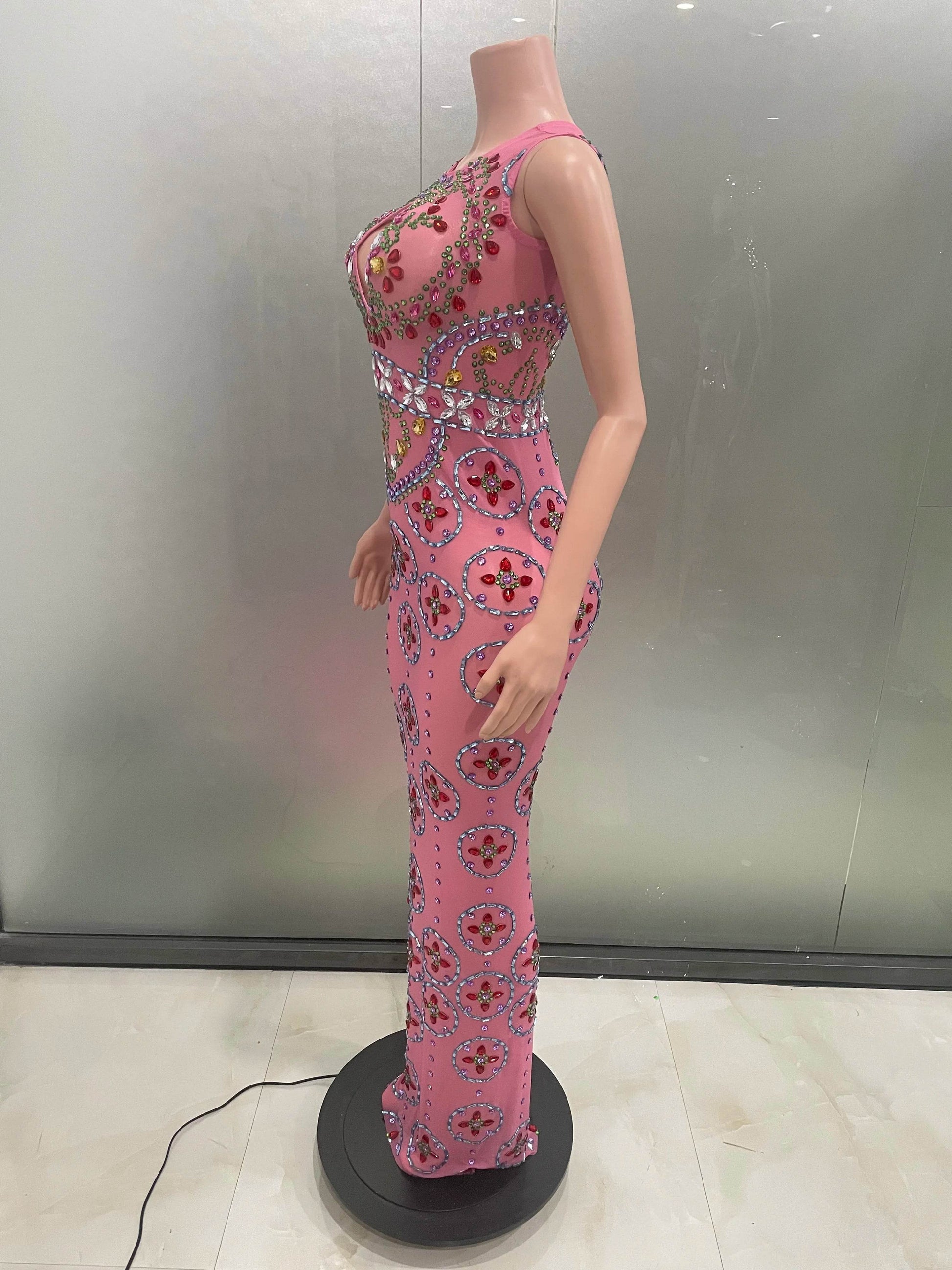 Sparkly Diamond Mesh Stretch Dress - Sexy V-Neck Evening Party Wear - Buy Center UK