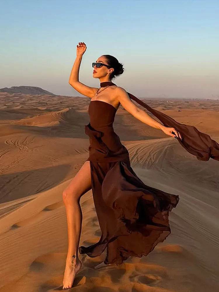 Buy Center Strapless Mesh Patchwork Maxi Dress - Elegant Beach Wear - Buy Center UK
