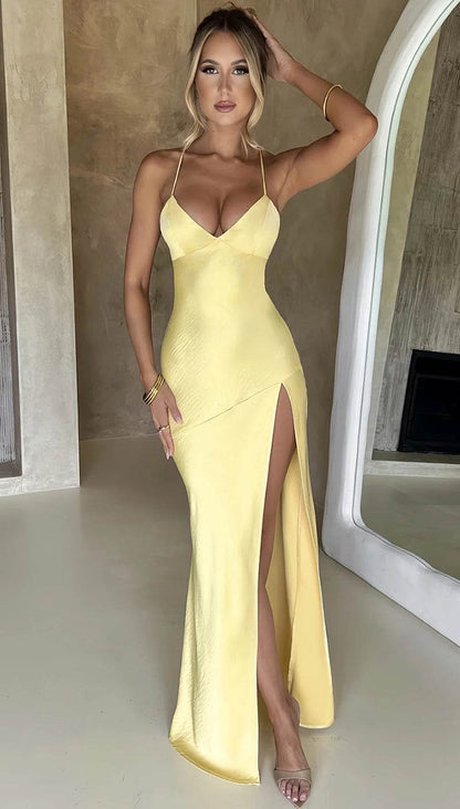 Buy Center Women's V-Neck Satin Backless Dress - Elegant and Chic - Buy Center UK