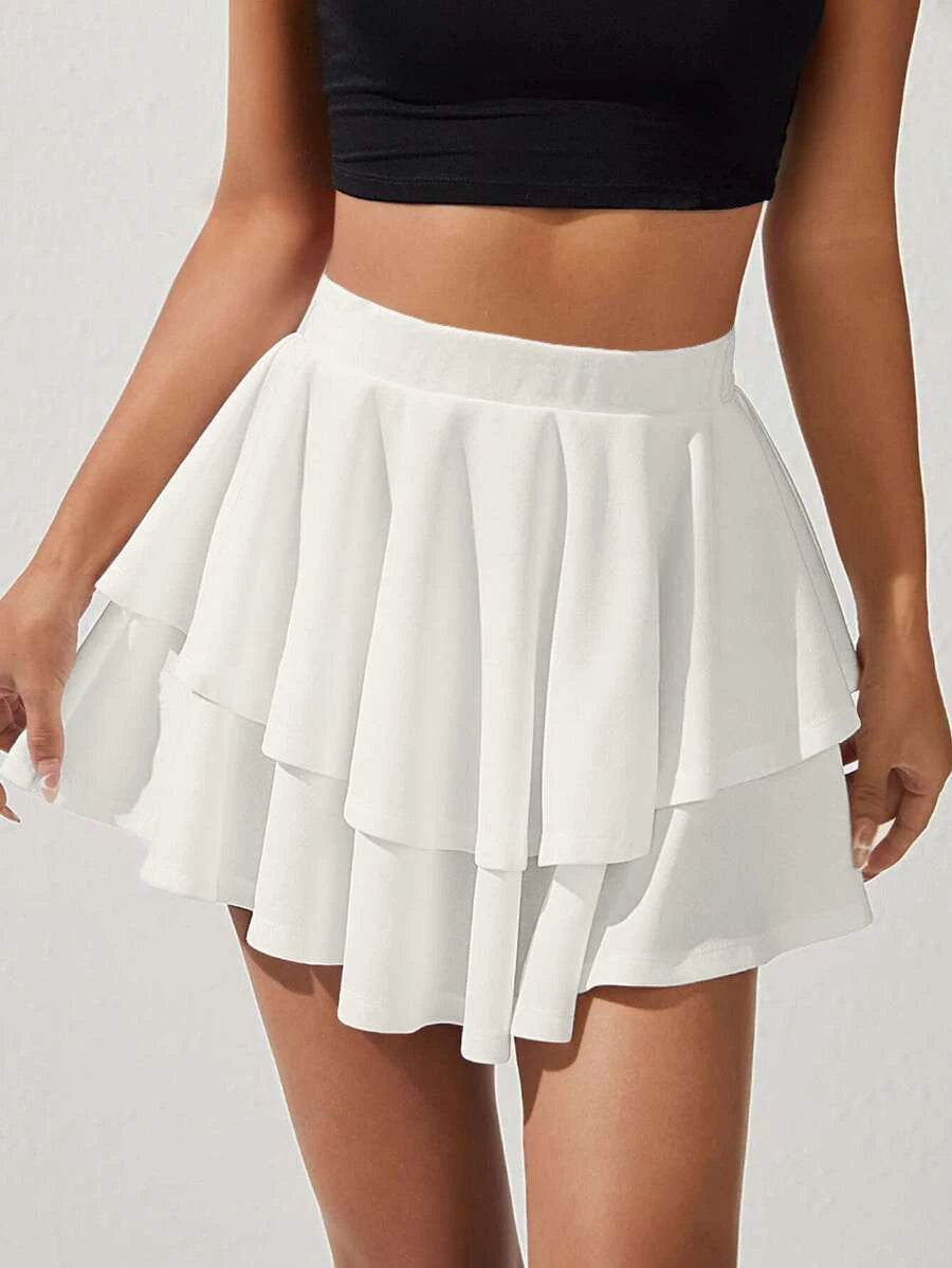 Buy Center Women's High Waist A-Line Mini Skirt - Double Ruffle Hem - Buy Center UK