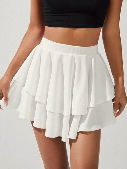 Buy Center Women's High Waist A-Line Mini Skirt - Double Ruffle Hem - Buy Center UK
