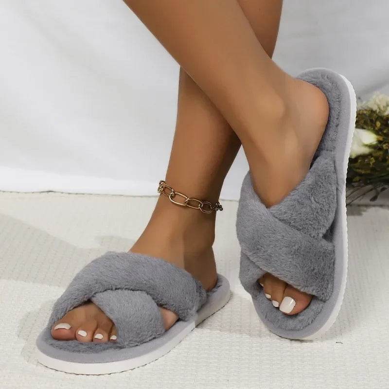 Buy Center Women's Fashion Cross Strap Slippers - Warm & Comfortable - Buy Center UK