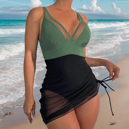 2025 Solid Mesh Patchwork One Piece Swimwear - Sexy Push-Up Design - Buy Center UK
