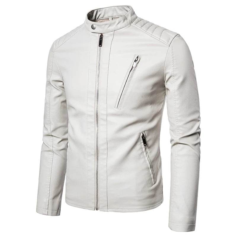 TRAF Men's Slim Leather Jacket - Stylish Spring & Autumn Fashion - Buy Center UK