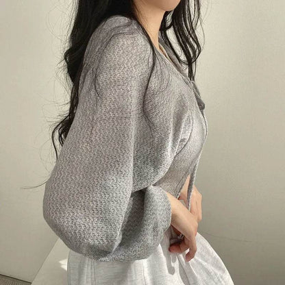Buy Center Women’s Knitted Cardigan - Chic Lace-Up Black & White - Buy Center UK