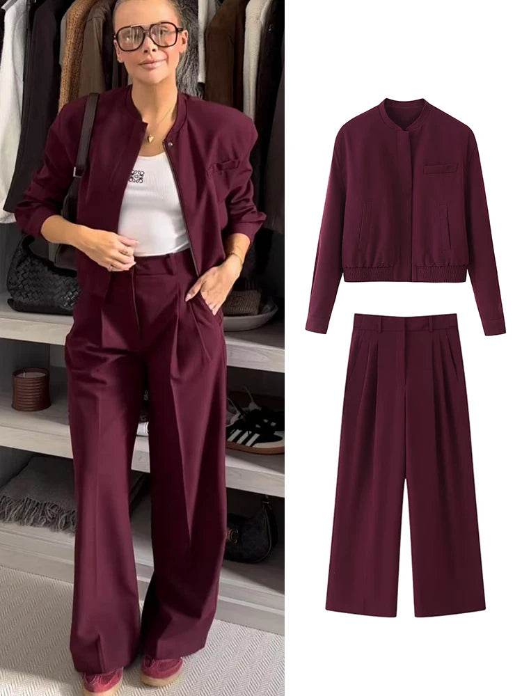 TFMLN 2025 Women’s Bomber Jacket & Pant Set - Casual Spring Fashion - Buy Center UK