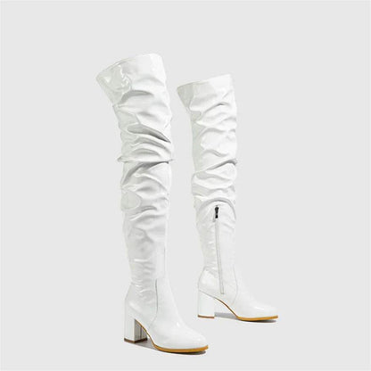 Buy Center Women's Over The Knee Boots - Patent Leather, Square Heel - Buy Center UK