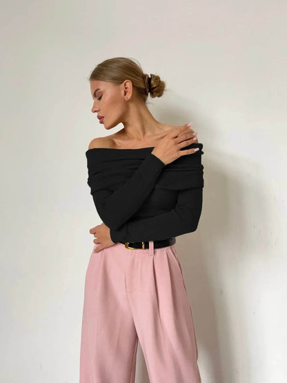 Wolfeel Women's Off Shoulder Wool T-shirt - Chic & Cozy Sweater - Buy Center UK