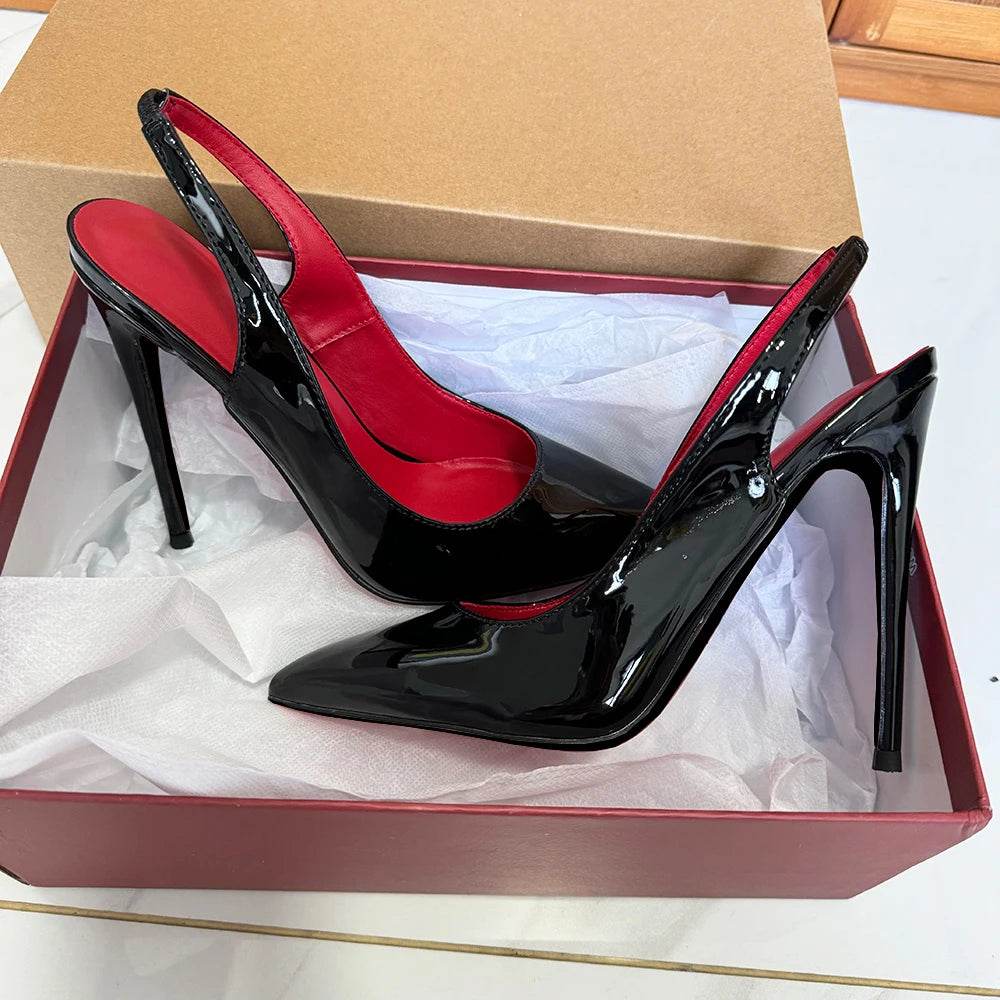 Elegant Women's Slingback High Heel Shoes - Black Patent Pumps 8-12cm - Buy Center UK
