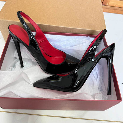 Elegant Women's Slingback High Heel Shoes - Black Patent Pumps 8-12cm - Buy Center UK