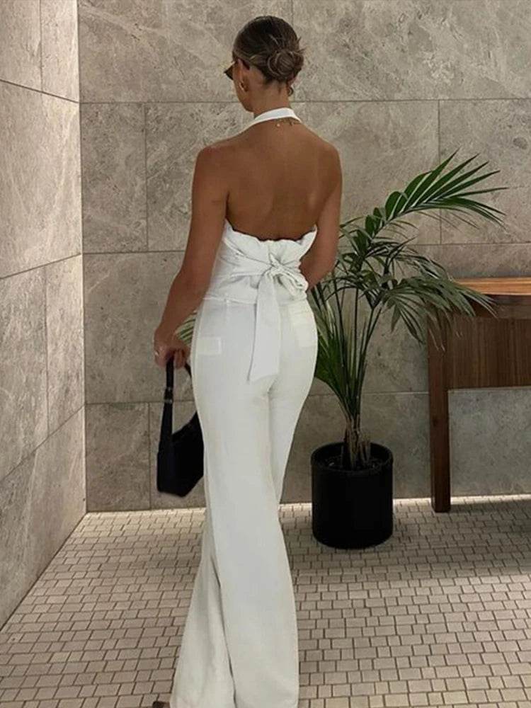 Halter Vest Coat & Wide Leg Pants Set - Chic Backless Outfit for Women - Buy Center UK
