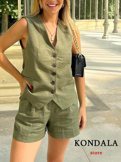 TRAFZA Casual Women Suits - V Neck Blazer & Wide Leg Shorts - Buy Center UK