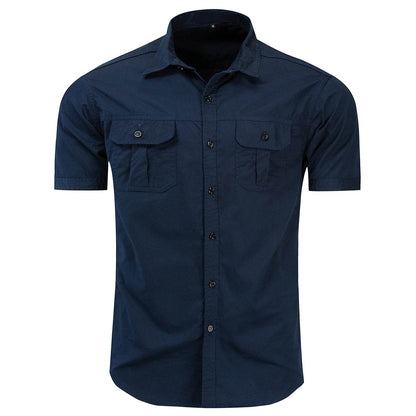 Buy Center Men's Solid Color Safari Shirt - 100% Cotton Short Sleeve - Buy Center UK