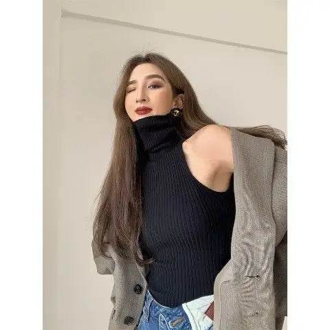 Buy Center Y2K Turtleneck Off-Shoulder Tank Top - Knitted Comfort - Buy Center UK