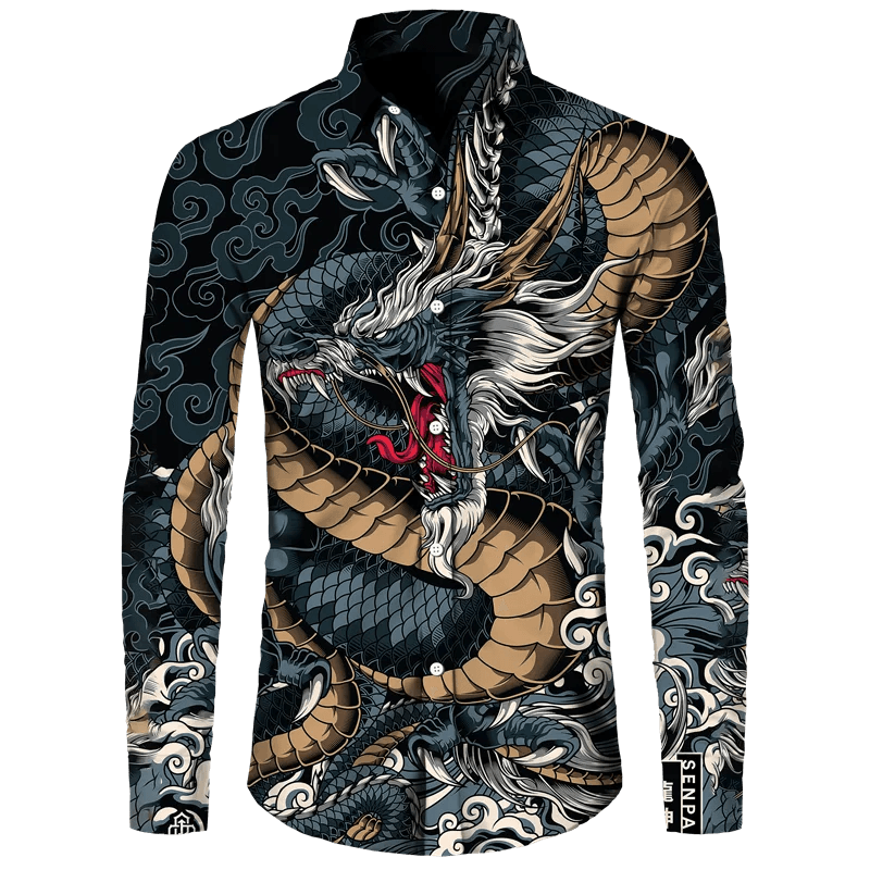 Buy Center Men's Button Long Sleeve Shirt - Lion Palm Graphic Design - Buy Center UK