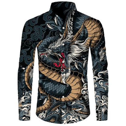 Buy Center Men's Button Long Sleeve Shirt - Lion Palm Graphic Design - Buy Center UK