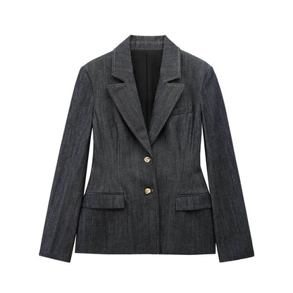 TRAFZA Women's Denim Pants Set - Elegant Blazer & Strapless Vest - Buy Center UK