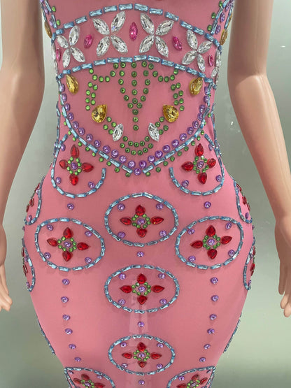 Sparkly Diamond Hollow Out Mesh Dress – Sexy V-Neck Party Wear - Buy Center UK