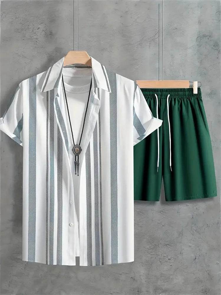 2024 Summer Men's Casual Suit - Striped Shirt & Shorts Set - Buy Center UK