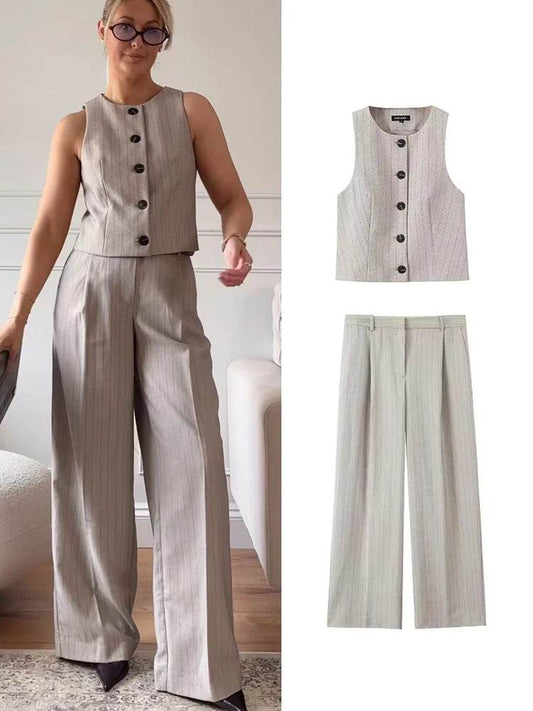 TFMLN Women's Spring Vest Pant Set - Stylish Office & Leisure Wear - Buy Center UK