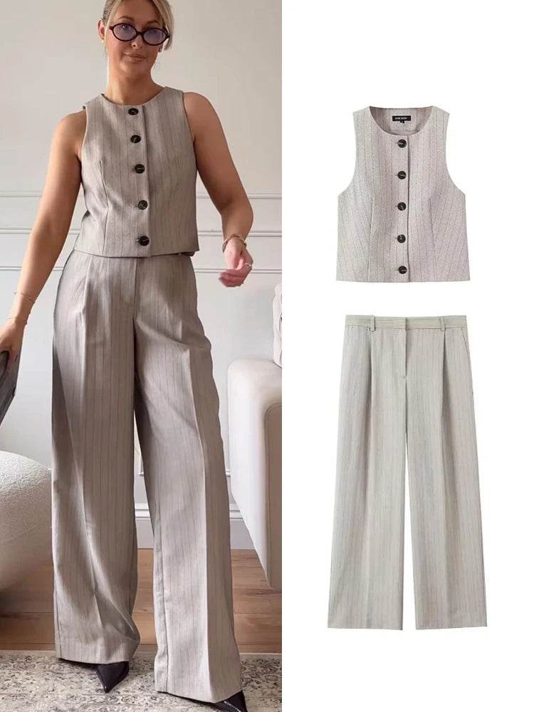 TFMLN Women's Spring Vest Pant Set - Stylish Office & Leisure Wear - Buy Center UK