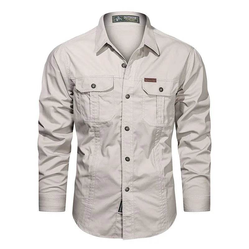 Buy Center Men's Long Sleeve Cargo Shirt - High-Quality Cotton Style - Buy Center UK