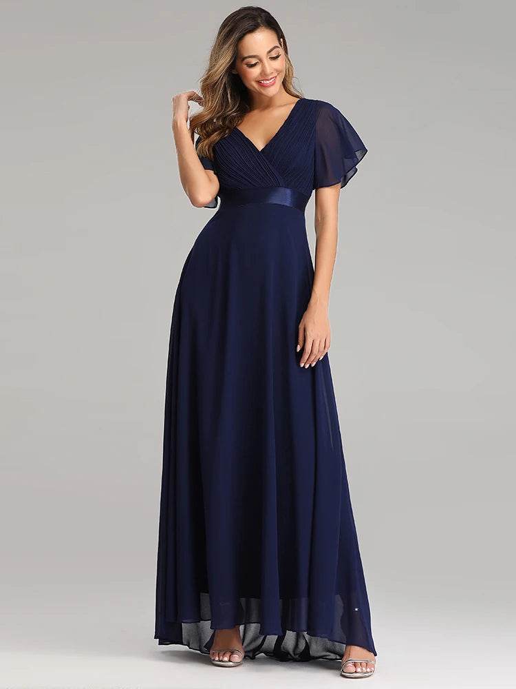 XUCTHHC Elegant V-Neck Evening Gown - Ruffles for Wedding Parties - Buy Center UK