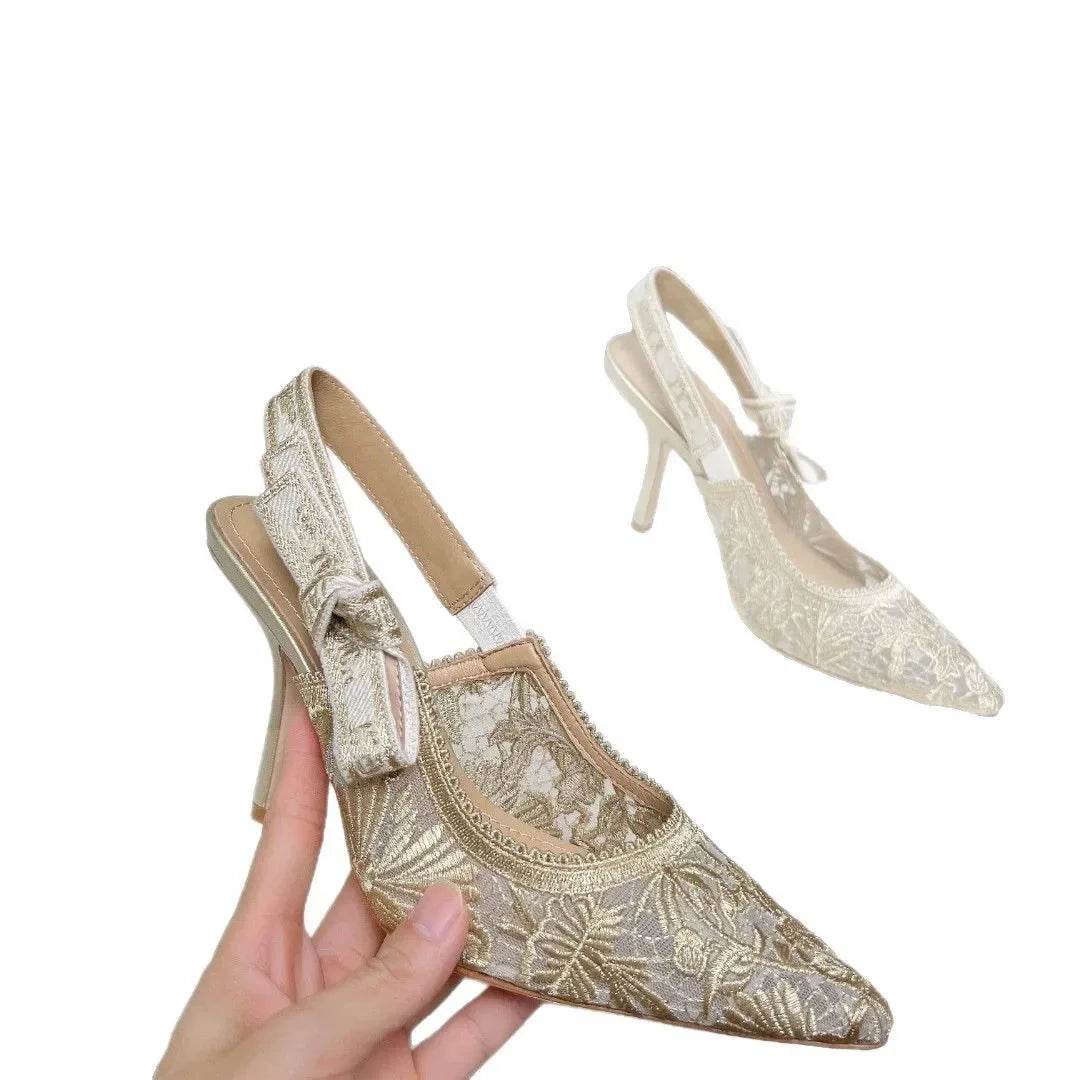 Buy Center Pointed Toe Lace High Heels Sandals - Butterfly Knot Design - Buy Center UK