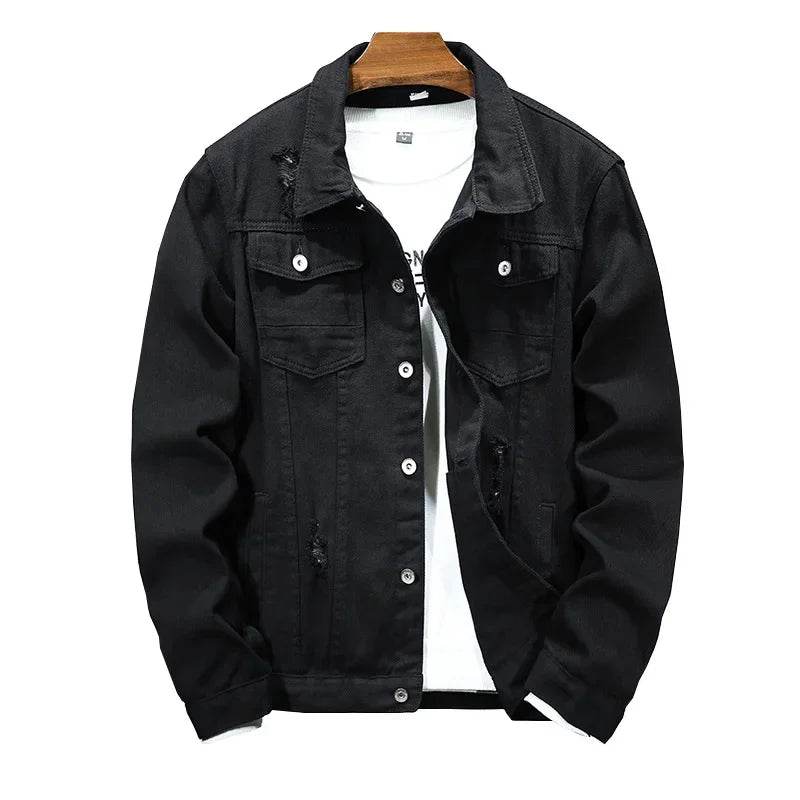 Buy Center Men's Black Jeans Jacket - Trendy Loose Fit, Multi-Pocket - Buy Center UK