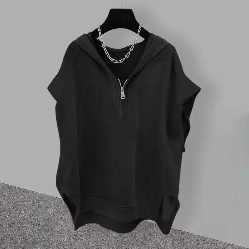 Buy Center Summer Zipper Hooded Sleeveless Tee - Korean Fashion - Buy Center UK