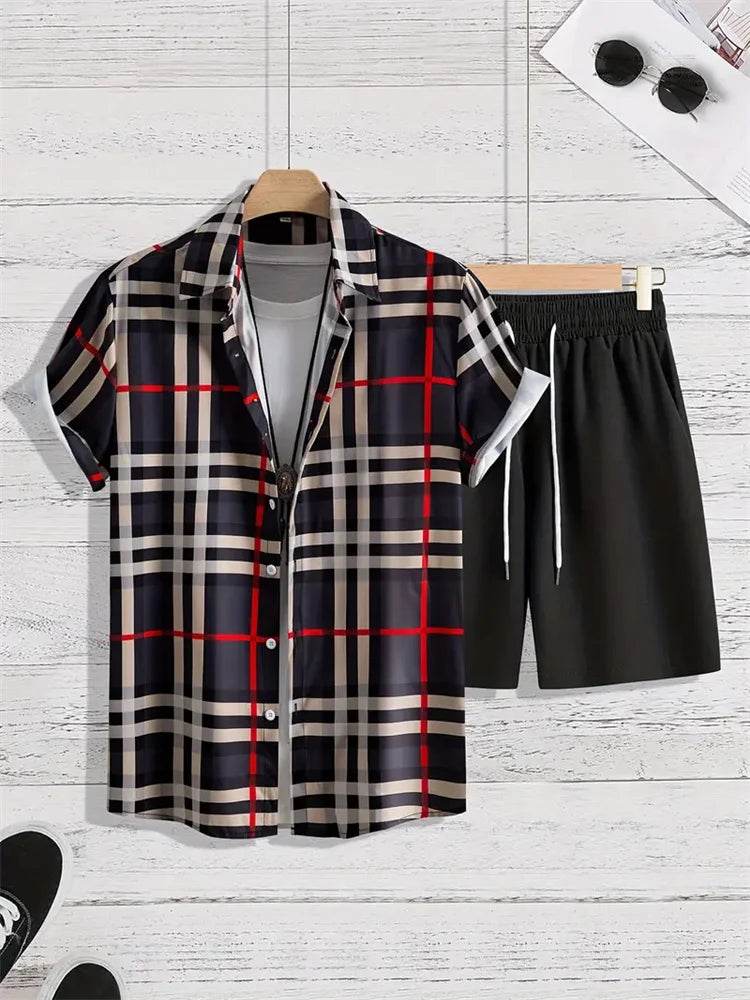 2024 Summer Men's Casual Suit - Striped Shirt & Shorts Set - Buy Center UK