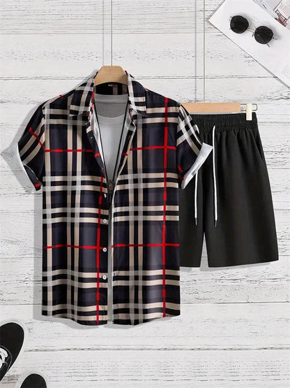 2024 Summer Men's Casual Suit - Striped Shirt & Shorts Set - Buy Center UK
