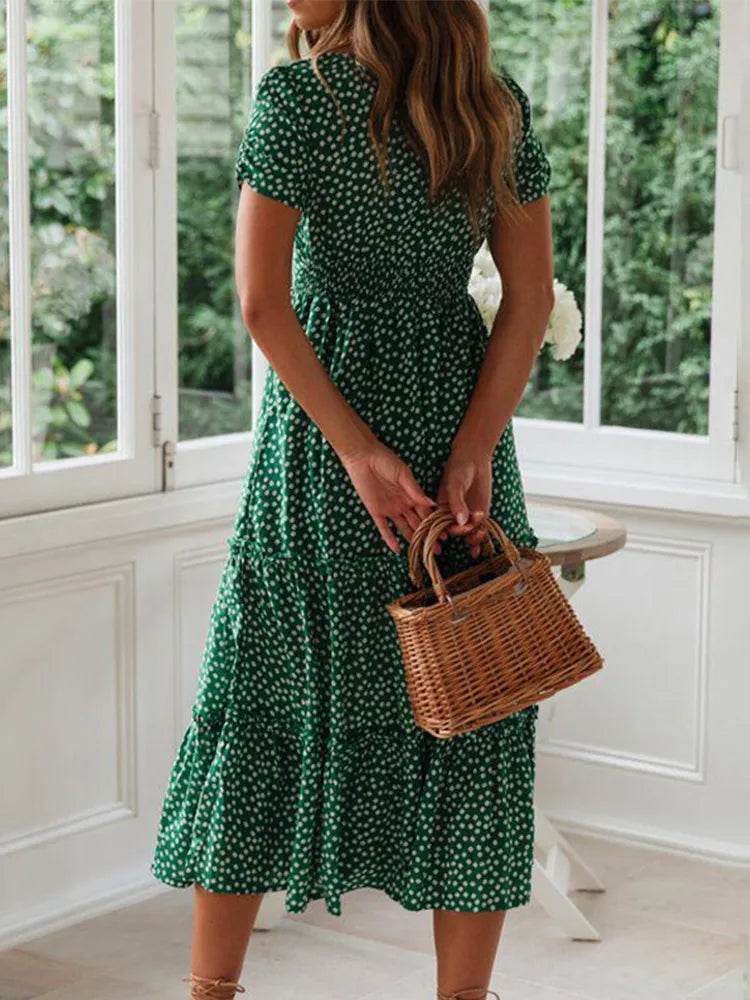 Buy Center Vintage Puff Sleeve Summer Maxi Dress - Floral Square Collar - Buy Center UK