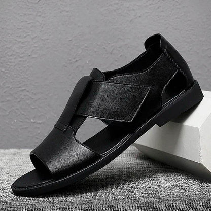 MCDV Men's Genuine Leather Roman Sandals - Casual Slip-On Beach Slippers - Buy Center UK