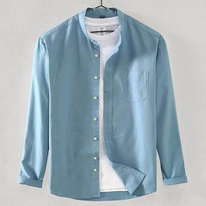 Buy Center Men's No-Iron Pure Cotton Oxford Shirt - Stand Collar - Buy Center UK