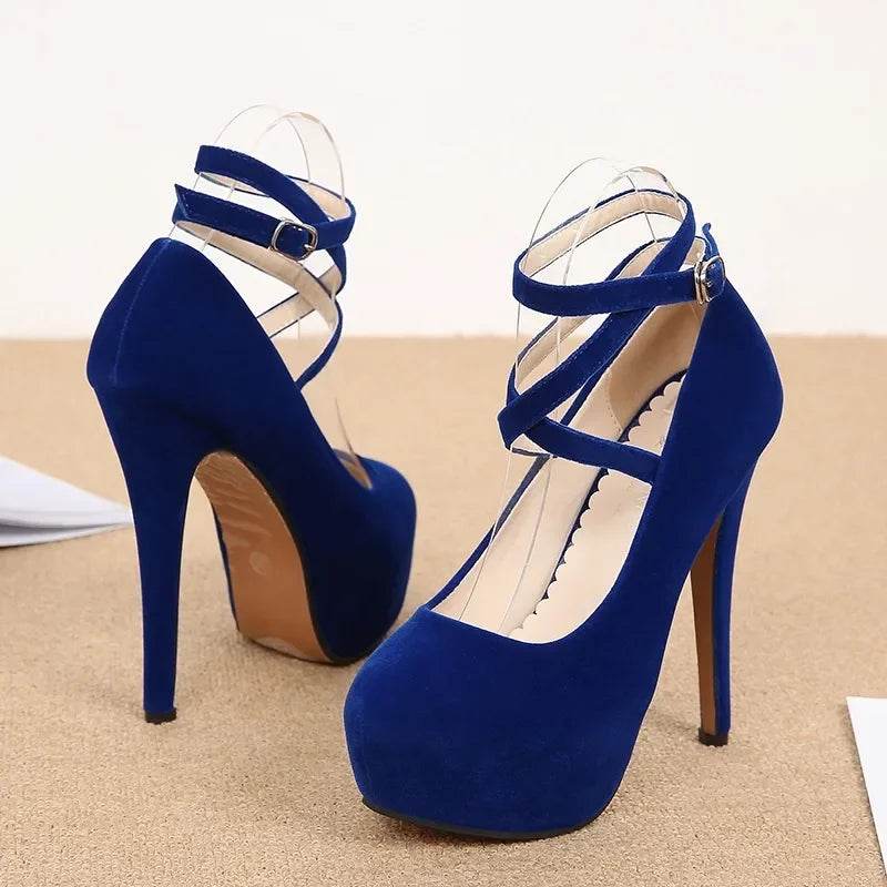 Giyu Women’s High Heel Pumps - 14cm Thin Straps, Fashion Flock - Buy Center UK