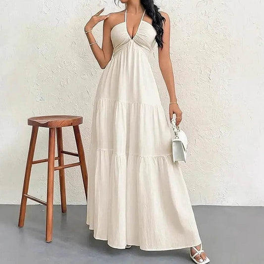 Mia Muse Summer Maxi Dress - Elegant Halter Neck, Ankle Length - Buy Center UK