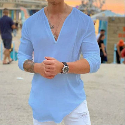 Buy Center V-neck Solid Color Casual Shirt - Stylish for All Seasons - Buy Center UK