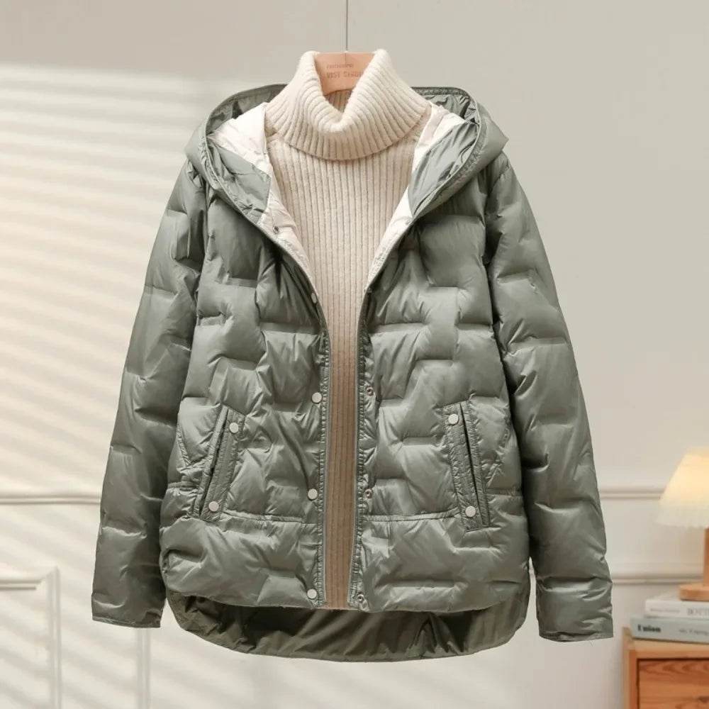Buy Center 2024 White Duck Down Coat - Lightweight Hooded Jacket - Buy Center UK