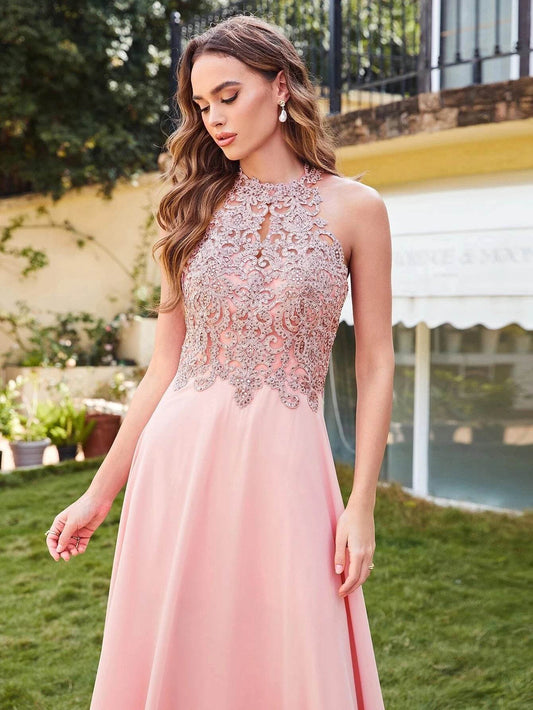 Elegant Chiffon Bridesmaid Dress - Jewel Neck A-Line Maxi Gown - Buy Center UK