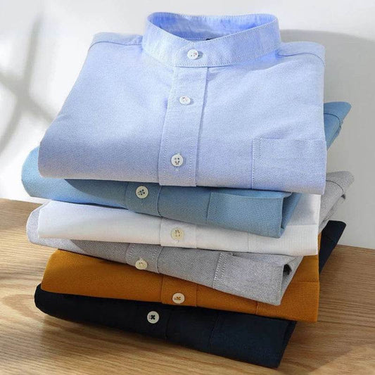 Buy Center Men's No-Iron Pure Cotton Oxford Shirt - Stand Collar - Buy Center UK