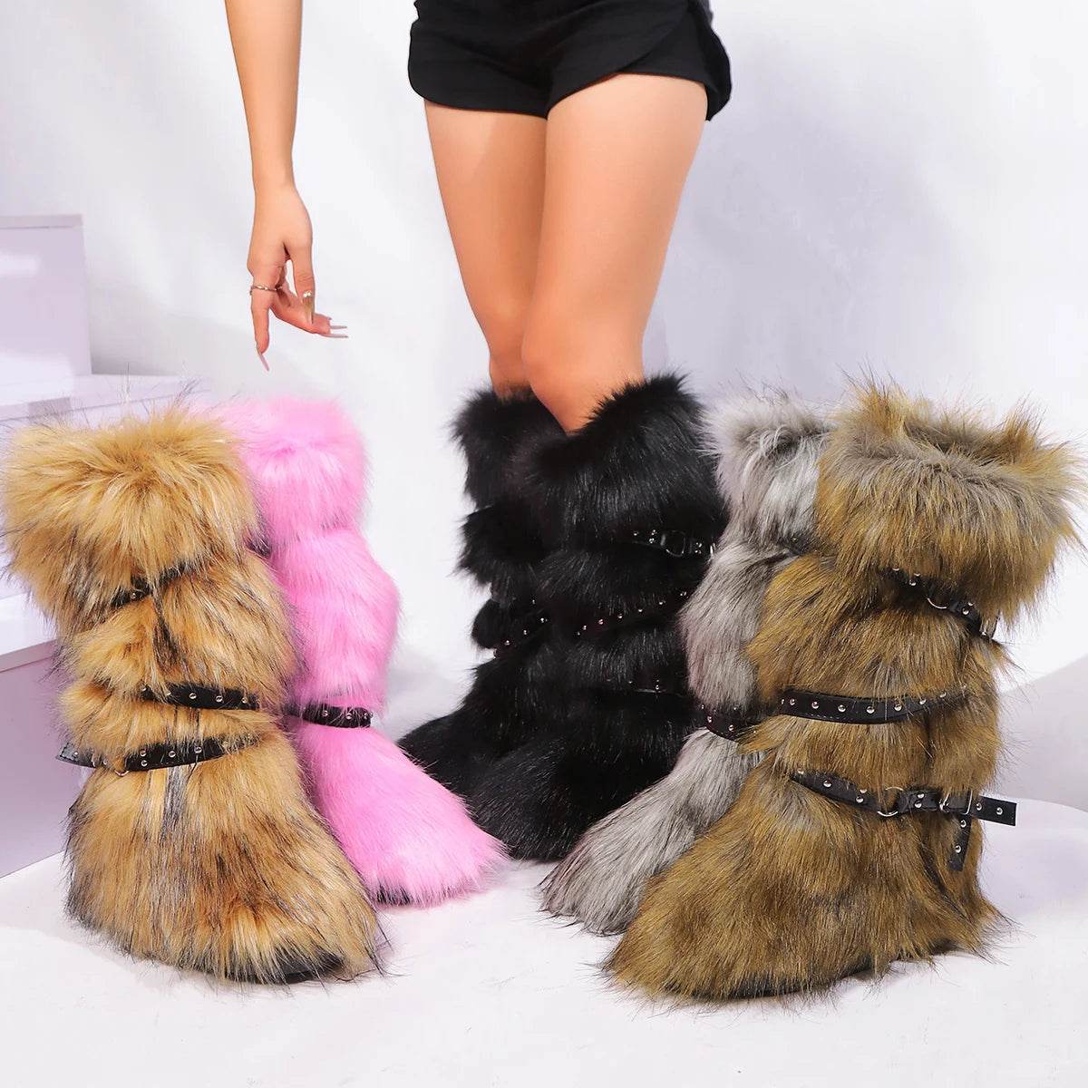 Buy Center Women’s Faux Fur Winter Snow Boots - Cute Over-Knee Style - Buy Center UK