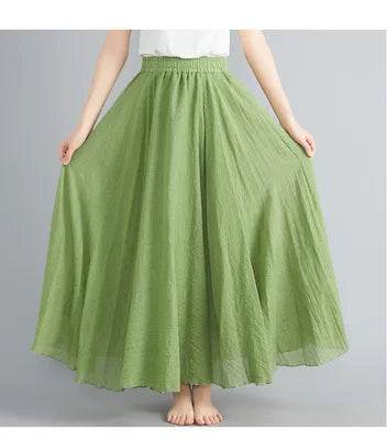 28-Color Mori Girl A-line Skirt - Cotton Linen, Elastic Waist - Buy Center UK