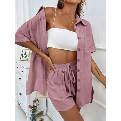 Fashion Black Short Sleeve Shirt & Shorts Set - Women's Summer Outfit - Buy Center UK