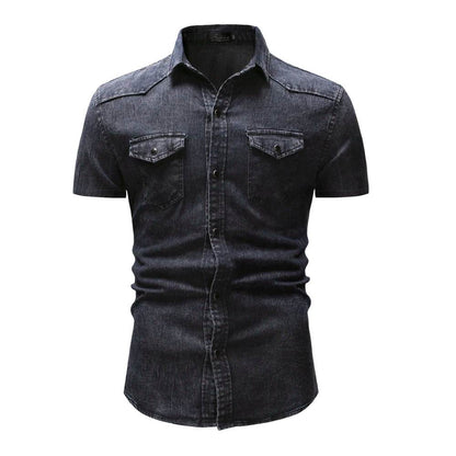 Buy Center Men's Slim Fit Denim Shirt - Short Sleeve Casual Top - Buy Center UK